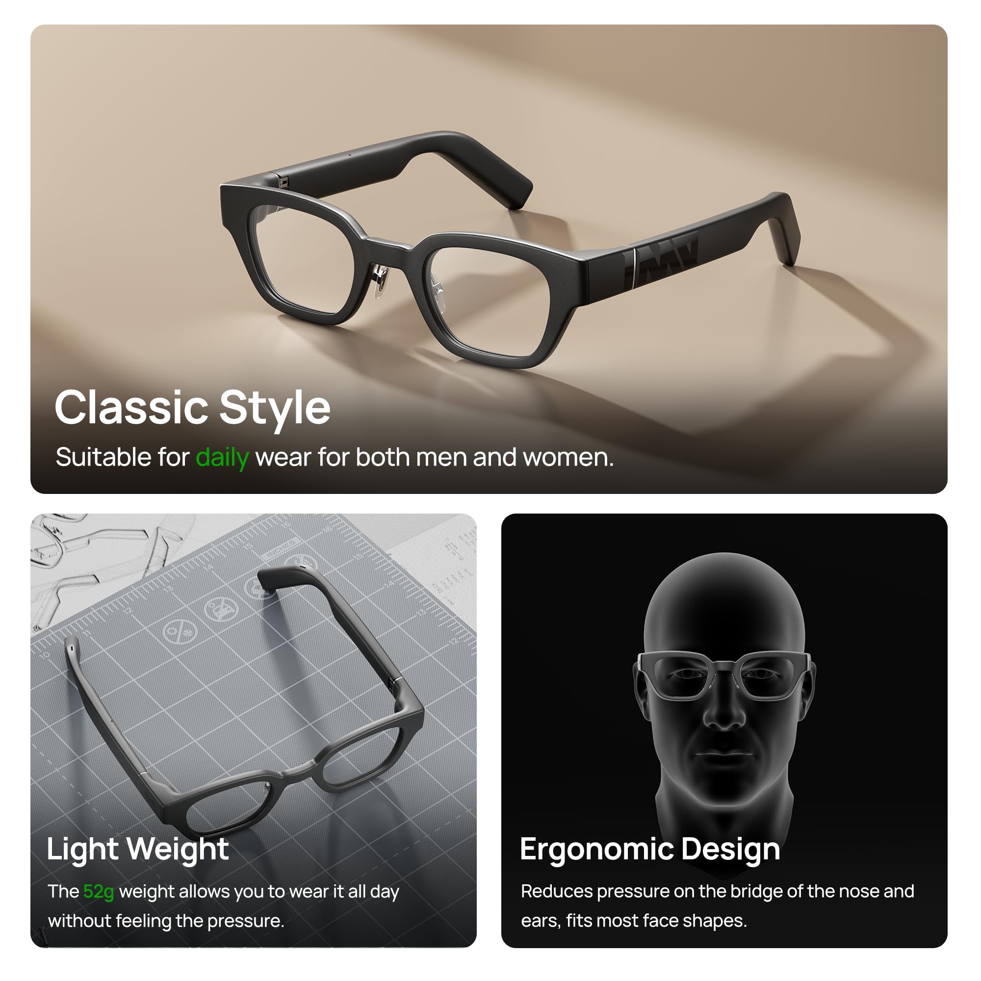 inmo GO Smart Glasses with AR Display, Invisible